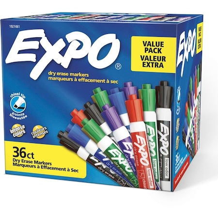 Expo Low-Odor Dry-Erase Marker Value Pack, Broad Chisel Tip, Assorted Colors, PK36 1921061