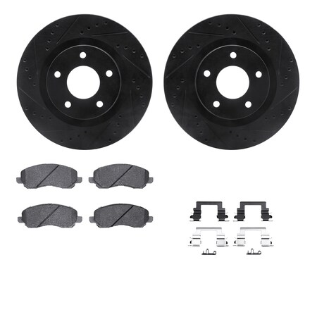 Dynamic Friction Co DFC Brake Rotor - Dimpled & Slotted - Black w/5000 Brake Pads & HW Kit 8512-39026