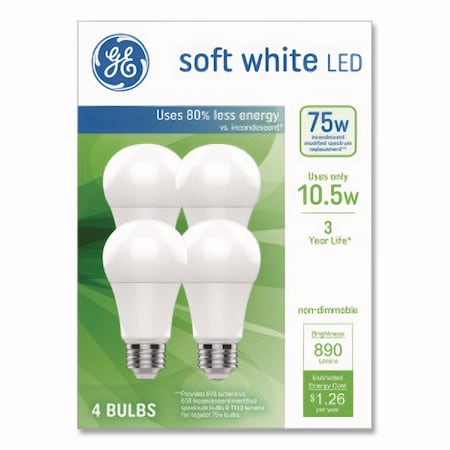 Ge Classic LED SW Non-Dim A19 Light Bulb, 10.5 W, Soft White, 4PK 93131064