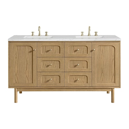 James Martin Vanities Laurent 60 in. Double Vanity, Light Natural Oak, w/ 3 CM Ethereal Noctis Quartz Top 545-V60D-LNO-3ENC
