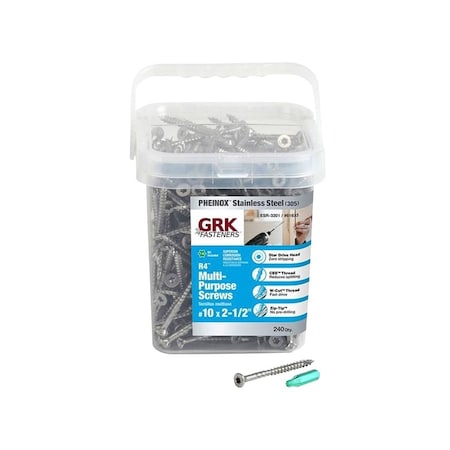 Grk Fasteners Framing and Decking Screw, #10 Thread x 2-1/2" L, W-Cut Thread, Flat Head, Star Drive, 240PK 61633