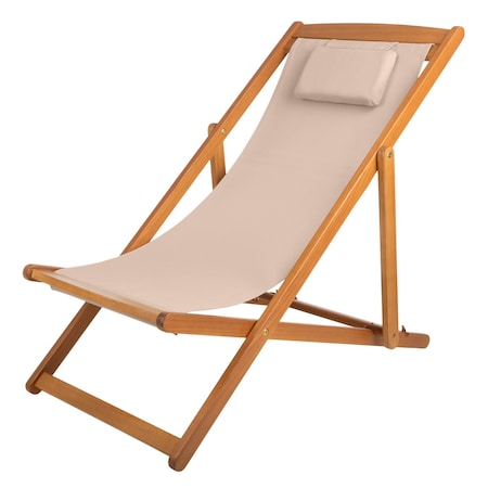 Lavish Home Beach Lounge Chair Adjustable Height Reclining Sling Chair Portable Wood Folding Chair 50-LG1512
