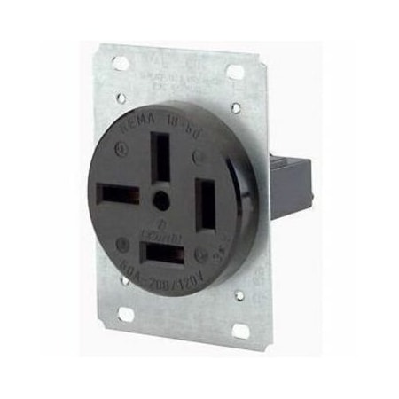 Leviton Straight Blade Receptacle, 18-50R, 50 A, 120/208V AC, 4 Pole, 4 Wire, Flush Mount, Non-Grounded 8350