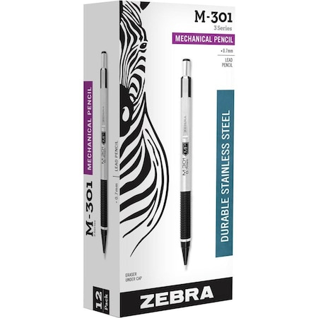 Zebra Pen Zebra M-301 Mechanical Pencil, 0.7 mm, Stainless Steel w/Black Accents Barrel 54310