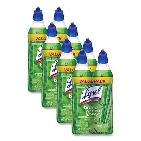 Lysol Clinging Gel Brand New Day Toilet Bowl Cleaner, Bamboo, 24 oz Angle-Neck Bottle, 8PK 19200-62016