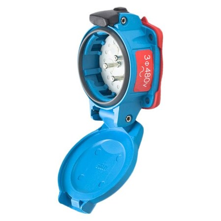 Meltric PN20 RECEPTACLE POLY BLUE SIZE 1 TYPE 4X 3P+N+G 15 A 347/600 VAC 60 Hz REVERSE INTERIORS 01-N8147-001