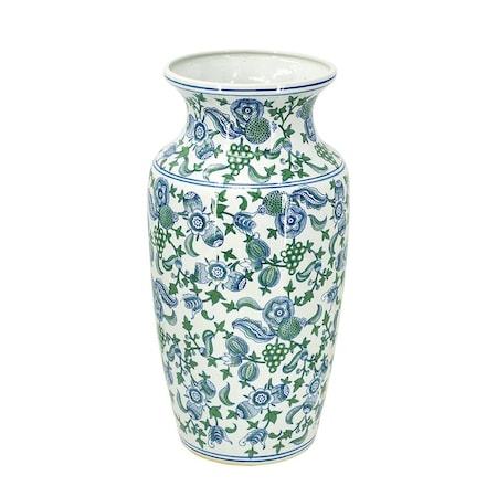 Homeroots 24" White Blue And Green And White Chinoiserie Porcelain Table Vase 574213