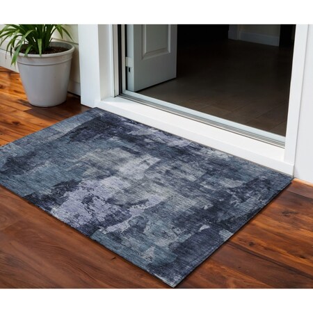 Homeroots 3' X 5' Navy Blue Black And Gray Abstract Washable Indoor Outdoor Area Rug 603167