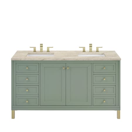 James Martin Vanities Chicago 60" Double Vanity, Smokey Celadon, w/ 3 CM Tajnar Eclos Top 503-V60D-SC-3TJR