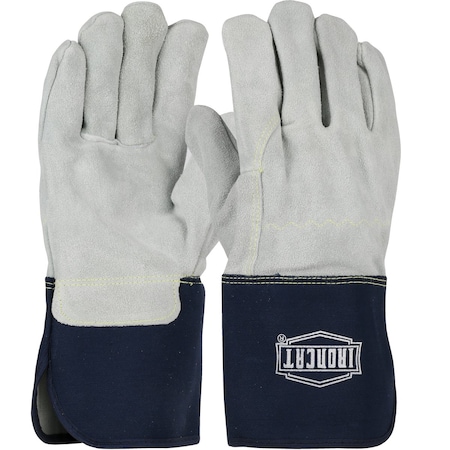 Ironcat Heavy Premium Split Cowhide Leather Palm Glove w/Full Leather Back, Rubberized Gauntlet Cuff, 12PK IC9/S