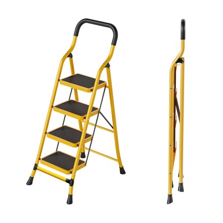 Wrightmaster 4.9 ft. Carbon Steel Lightweight Step Ladder, 9 ft. Reach w/ Non-Marring Feet 300 lb. Capacity ZoroYGHS4B