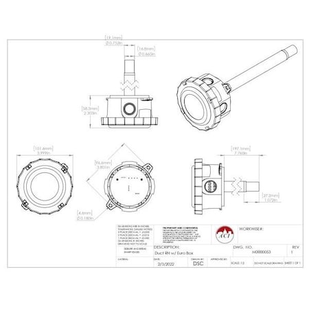 Aci Relative Humidity Duct sensors A/RH2-10K-E1-D