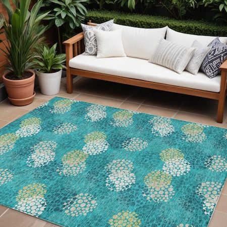 Homeroots 9' X 12' Emerald Gray And Ivory Polka Dot Washable Indoor Outdoor Area Rug 594236