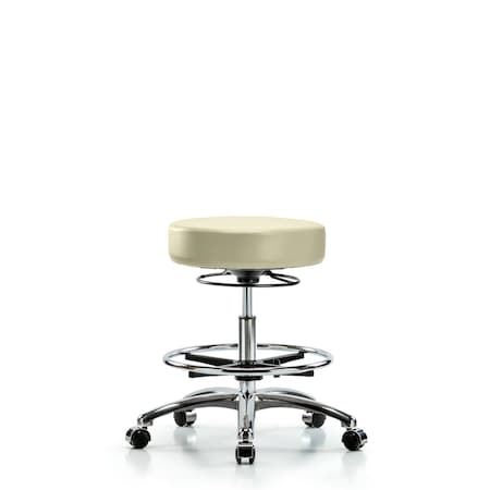 Blue Ridge Ergonomics Bench Stool, Med, Vinyl, Chrm, CF, Cstrs, Wht BR-VMBSO-CR-CF-CC-8501
