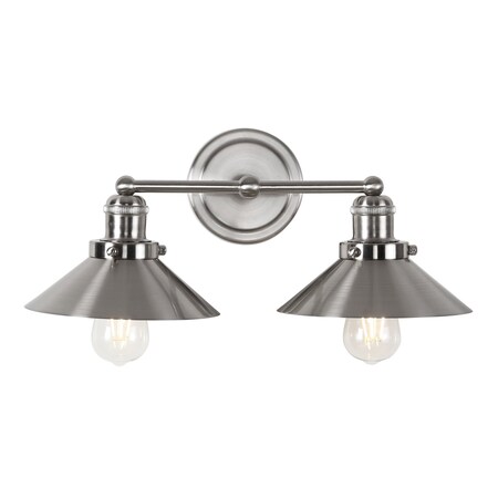 Jonathan Y July 17.5" 2-Light Industrial Farmhouse Metal Vanity Light, Nickel JYL7427B