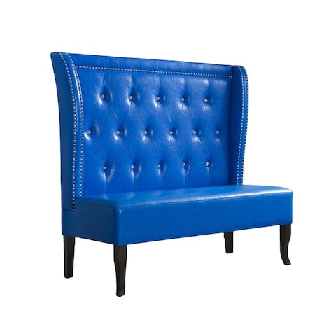 Homeroots 51" Blue Faux Leather Settee With Dark Brown Legs 285985
