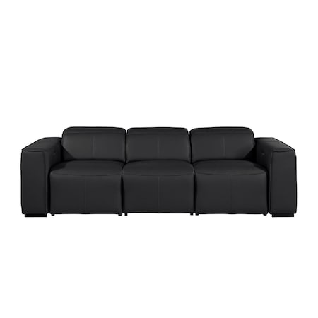 Homeroots 104" Black Top Grain Leather Reclining Metal USB Sofa 720386