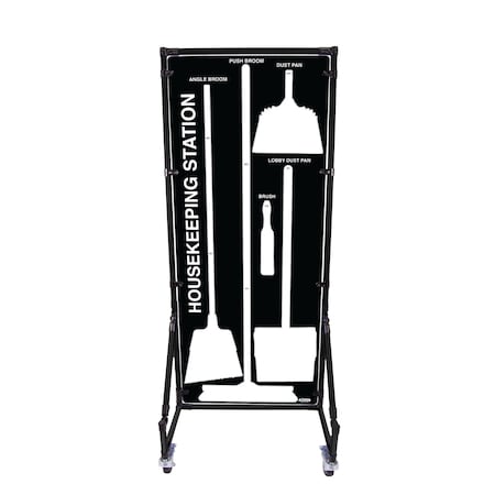 5S Supplies Housekeeping Shadow Board Broom Station V1, Black / White Shadows, Kit HSB-V1-BLACK/WHITE-KIT