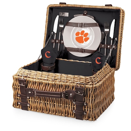 Picnic Time Family Of Brands NCAA Clemson Tigers Champion Picnic Basket for 2, Large Wicker Picnic Set 208-40-179-104-0