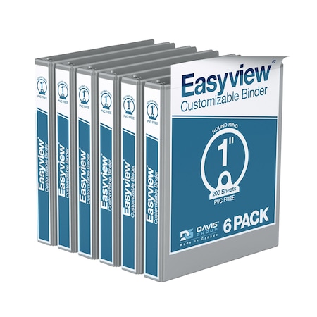 Davis Group Easyview Premium, Round Ring, Customizable, View Binder, (Grey, 1"), PK6 8411-07-06