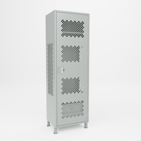 Pucel Athletic Gear Locker, 24 in W x 72 in H x 18 in D, Perforated Door, Foot Locker, 4 in Legs, Gray GL-2472-18-DFL