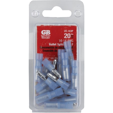 Gardner Bender 16 to 14 AWG Male/Female Fully-Insulated Bullet Connector Pair, 20PK 20-163P