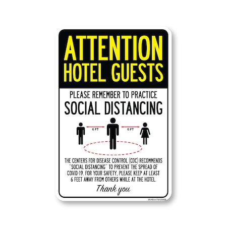 Signmission Public Safety, Hotel Guests Practice Social Distancing, 10in X 7in Aluminum, OS-NS-A-710-25404 OS-NS-A-710-25404