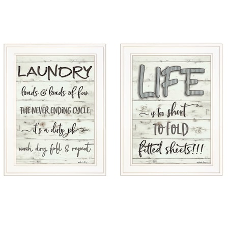 Homeroots Set Of Two Loads of Fun 1 White Framed Print Bathroom Wall Art, 2PK 407106