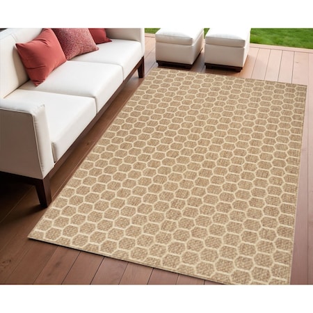 Homeroots 4' X 6' Natural And Beige Geometric Indoor Outdoor Area Rug 554807
