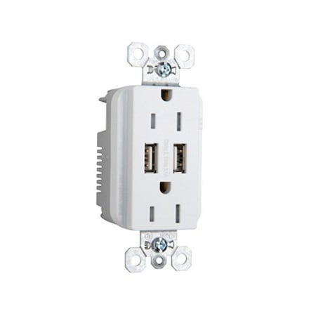 Legrand USBReceptacle, 15A, White, Thermoplastic TR5262USBW
