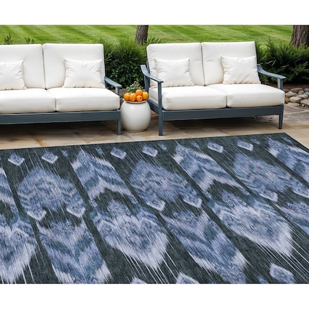 Homeroots 9' X 12' Denim Blue And Sky Blue Southwestern Washable Indoor Outdoor Area Rug 587816
