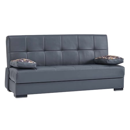 Homeroots 75" Gray Faux Leather Sleeper Sofa And Toss Pillows With Brown Legs 607188