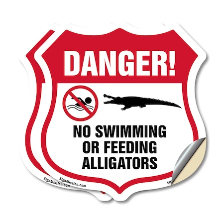 Signmission Alligator Warning Shield Sign Danger! No, 18 inch X 18 inch, Vinyl Decal, 2PK SHI-D-2PACK-18-356