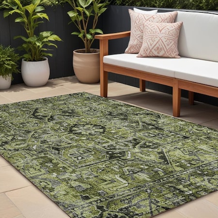 Homeroots 9' X 12' Olive Green and Dark Green Oriental Washable Non Skid Indoor Outdoor Area Rug 563779