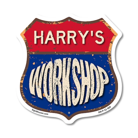 Signmission Harry's Workshop, 12 Inch X 12 Inch, Plastic Sign SHI-P-12-489-HARRY