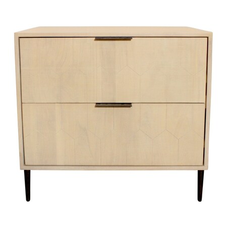 Homeroots 28" Natural Solid Wood Distressed Carved Geometric Two Drawer Nightstand 612088