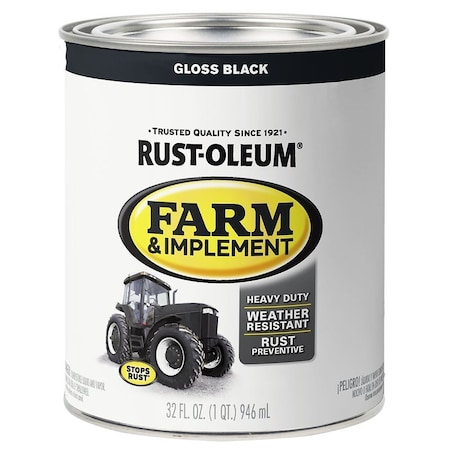 Specialty Farm Equipment Paint, Oil Base, Gloss Sheen, Gloss Black, 1 qt, 130 sq-ft/qt Coverage Area 280104