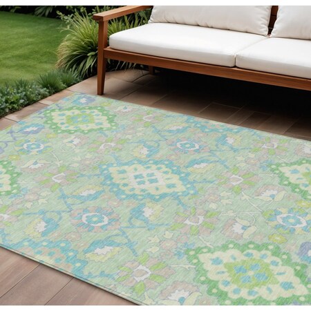 Homeroots 8' X 10' Mint Green Blue And Ivory Oriental Washable Indoor Outdoor Area Rug 597701
