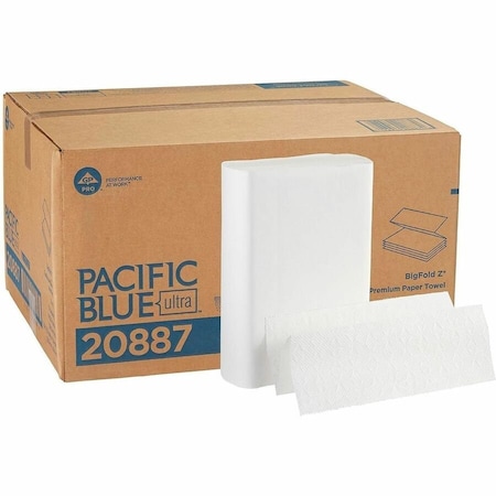 Georgia-Pacific Pacific Blue Ultra Multifold Paper Towels, 1 Ply, 220 Sheets, White, 10 PK 20887