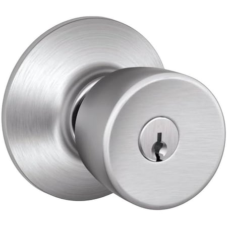 Schlage F Series F51VBEL626 Entry Knob, Satin Chrome, C Keyway, Commercial, Residential, 2 Grade, Universal Hand F51BEL626