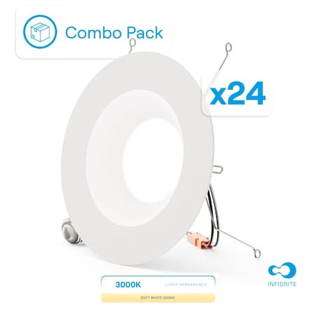 Infibrite 6 In. Retrofit 3000K Warm White LED Recessed Light 12W 1100LM, Dimmable, Wet Rated, 24PK IB-006-3-12W-WH-24PK