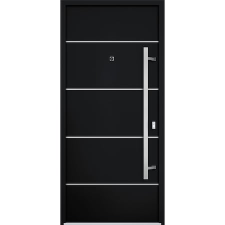 Vdomdoors Steel Door Deux 6083 Black Enamel Stainless Inserts Entry Door Painted W36xH80 Left hand Inswing DEUX6083EXD-BLK-W36 x H80-LH-I