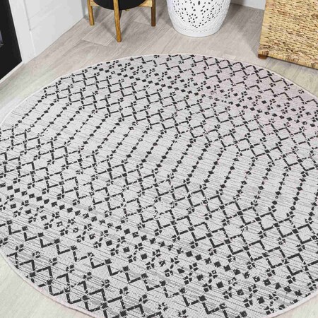 Jonathan Y Ourika Moroccan Geometric Textured Weave Cream/Black 5 ft Round Indoor/Outdoor Area Rug SMB108I-5R