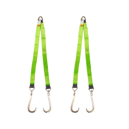 Mytee Products 3 inx48 in VBridle Tow Straps w/J Hook, Hi-Viz Green Polyester Webbing, 5400 lbs, 2PK VStrap-0348Jx2