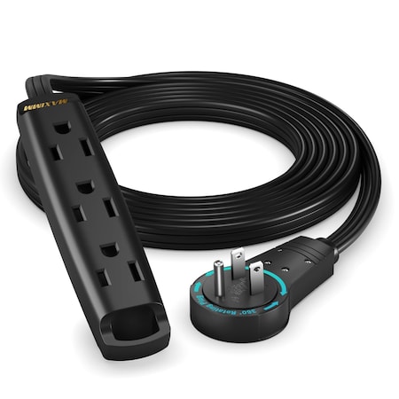 Maximm 6ft 3-Outlet 360 degrees Flat Plug Extension Cord, One Sided), Space-Saving UL, Black ADW-360-C3F06-16B0