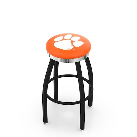 Holland Bar Stool Co 36" Blk Wrinkle Clemson Swivel Bar Stool, Chrome Ring L8B2C36Clmson