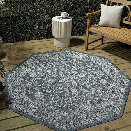 Jonathan Y Tela Bohemian Textured Weave Floral Teal/Gray 8 ft Octagon Indoor/Outdoor Area Rug SMB100C-8TGN