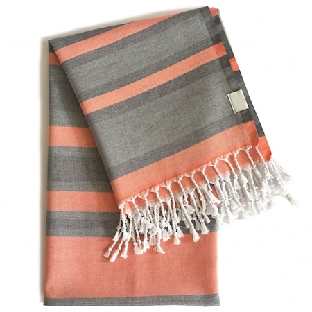 Homeroots Peach and Dark Grey Striped Design Turkish Beach Blanket 401822