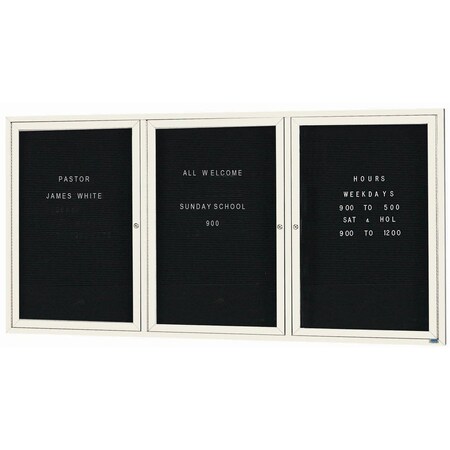 Aarco Enclosed Letter Board Directory w/ Powder Coated Ivory Aluminum Frame, 48''Hx96''W, 3 Doors ADC4896-3IV