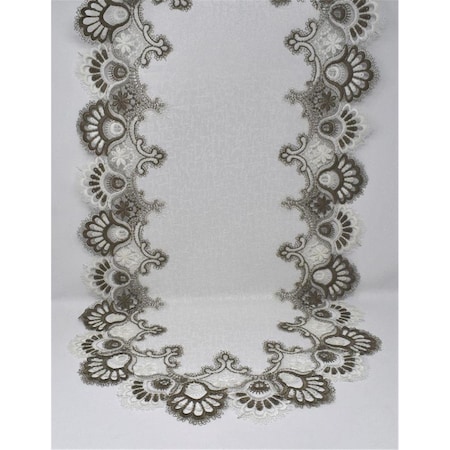 Sinobrite H8139-FF-15x54 15 x 54 in. Cocoa European Lace with White Antique Fabric Table Runner H8139/FF-15x54